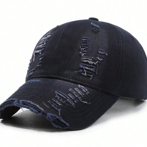 Navy Blue Distressed Washed Dad Hat Adjustable Baseball Cap Unisex Casual - Picture 1 of 1